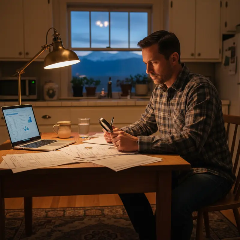 Utah resident reviewing credit reports at a desk in Lehi
